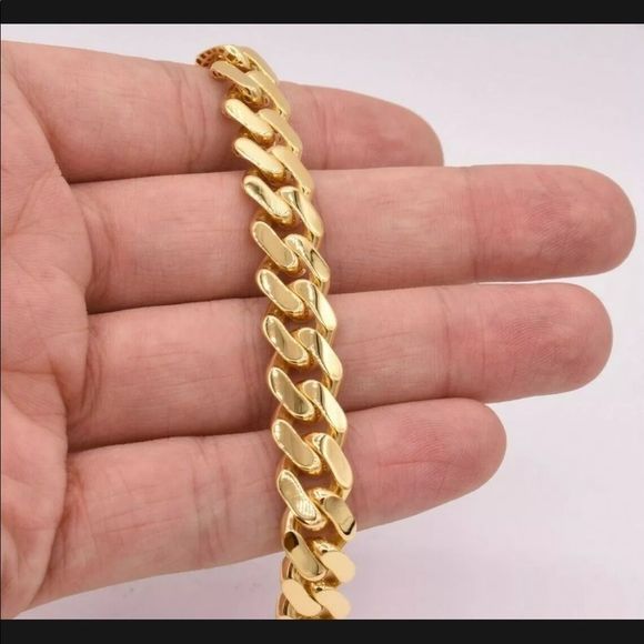 Men’s REAL 10K Gold Miami Cuban Link Bracelet 9mm - Picture 2 of 4